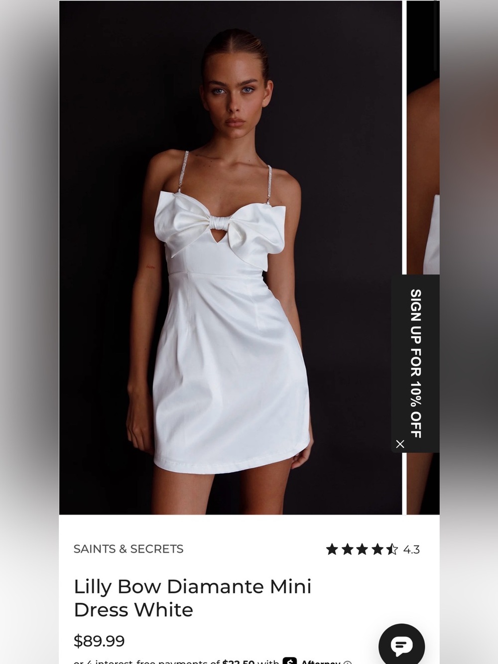 Selfie Leslie White Bow Mini Dress with Diamante Straps